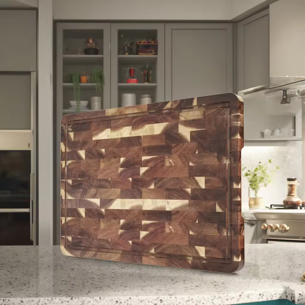 Walnut Wood End Grain Kitchen Cutting Board with Handle Extra Large Wood Chopping Blocks for Food Vegetable Cheese