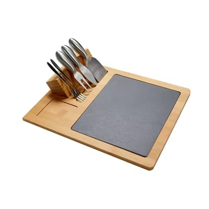 Wholesale Bamboo Cheeseboard and Knife Set Black Slate Serving Tray for Chopping Food Wood Cutting Board