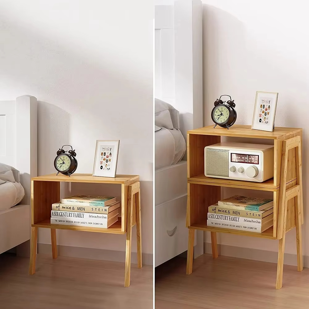  Modern Design Unique Bamboo Stackable End Table Nightstand Bedside Table