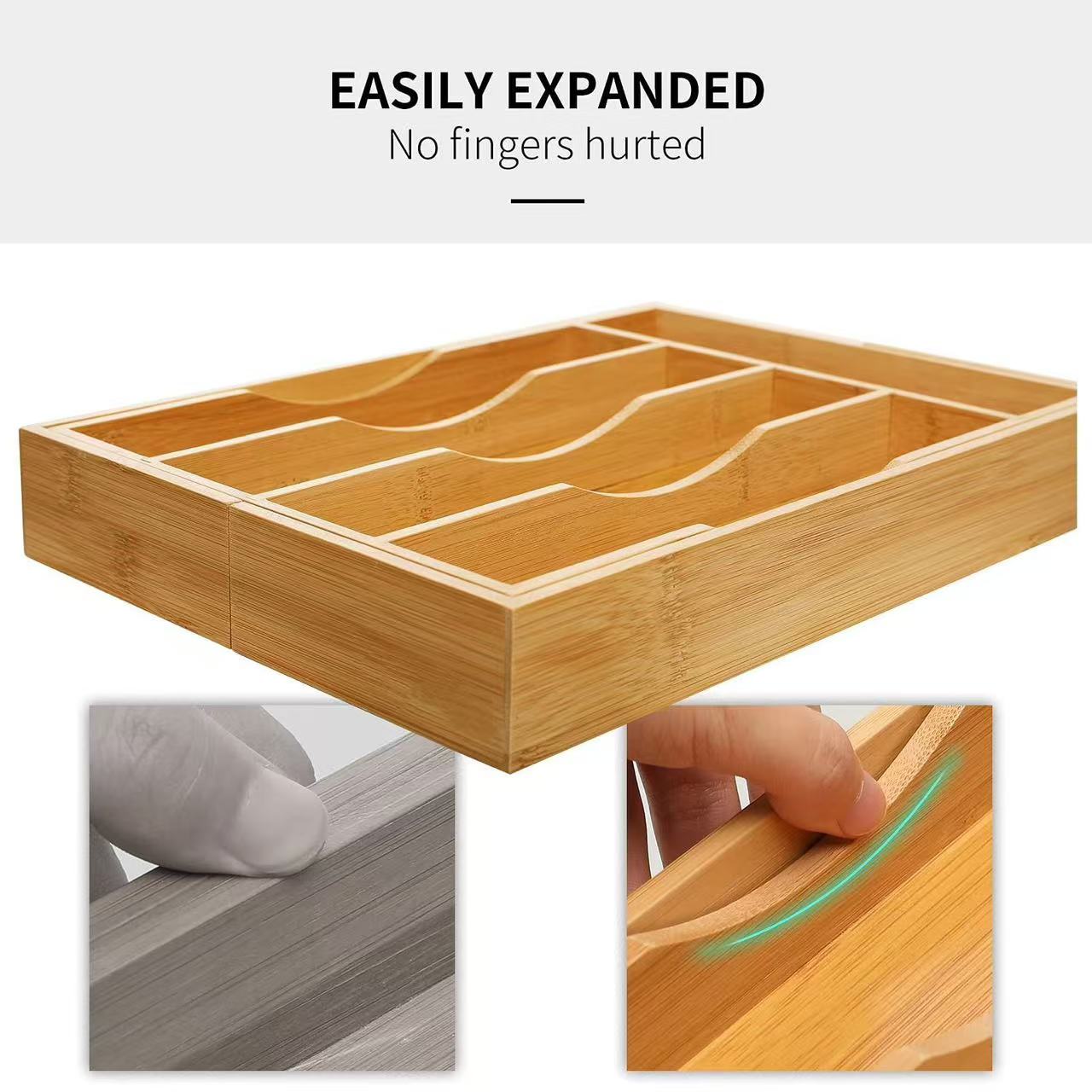 Expandable Bamboo Kitchen Drawer Organizer for Cutlery and Utensils