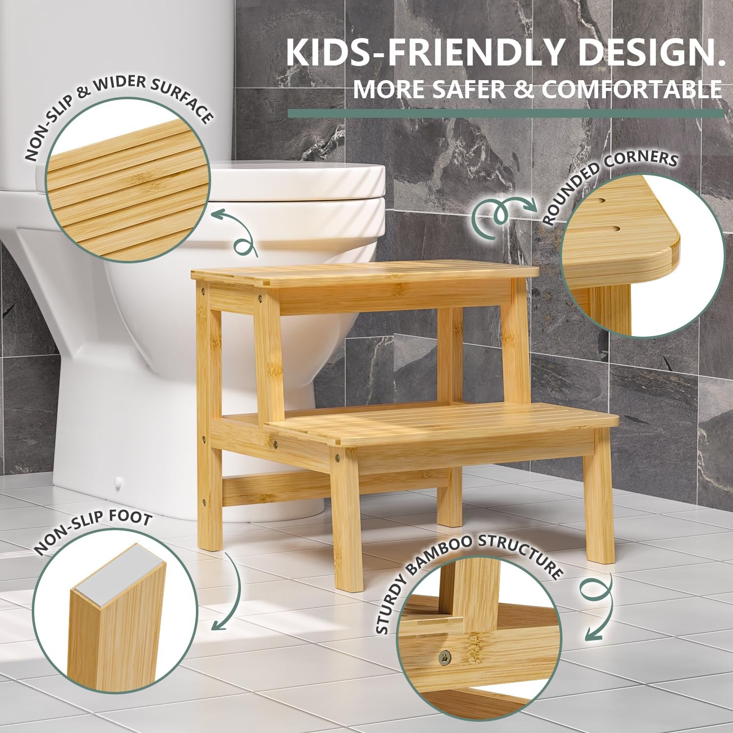 Sturdy Two-step Bamboo Stool 
