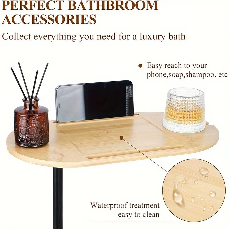 Adjustable Bamboo Bathtub Caddy with Wine Glass Holder