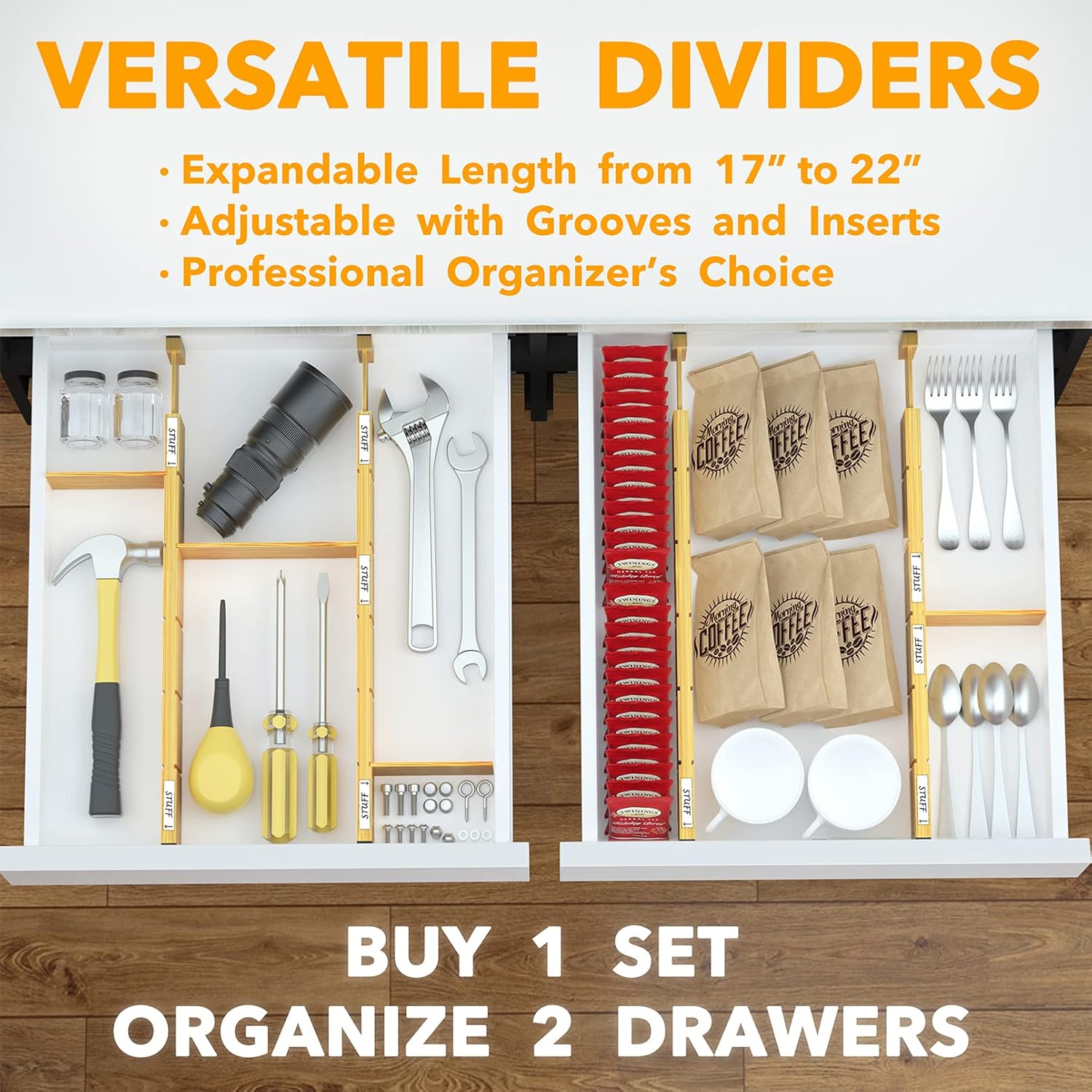Bamboo Drawer Dividers with Inserts and Labels