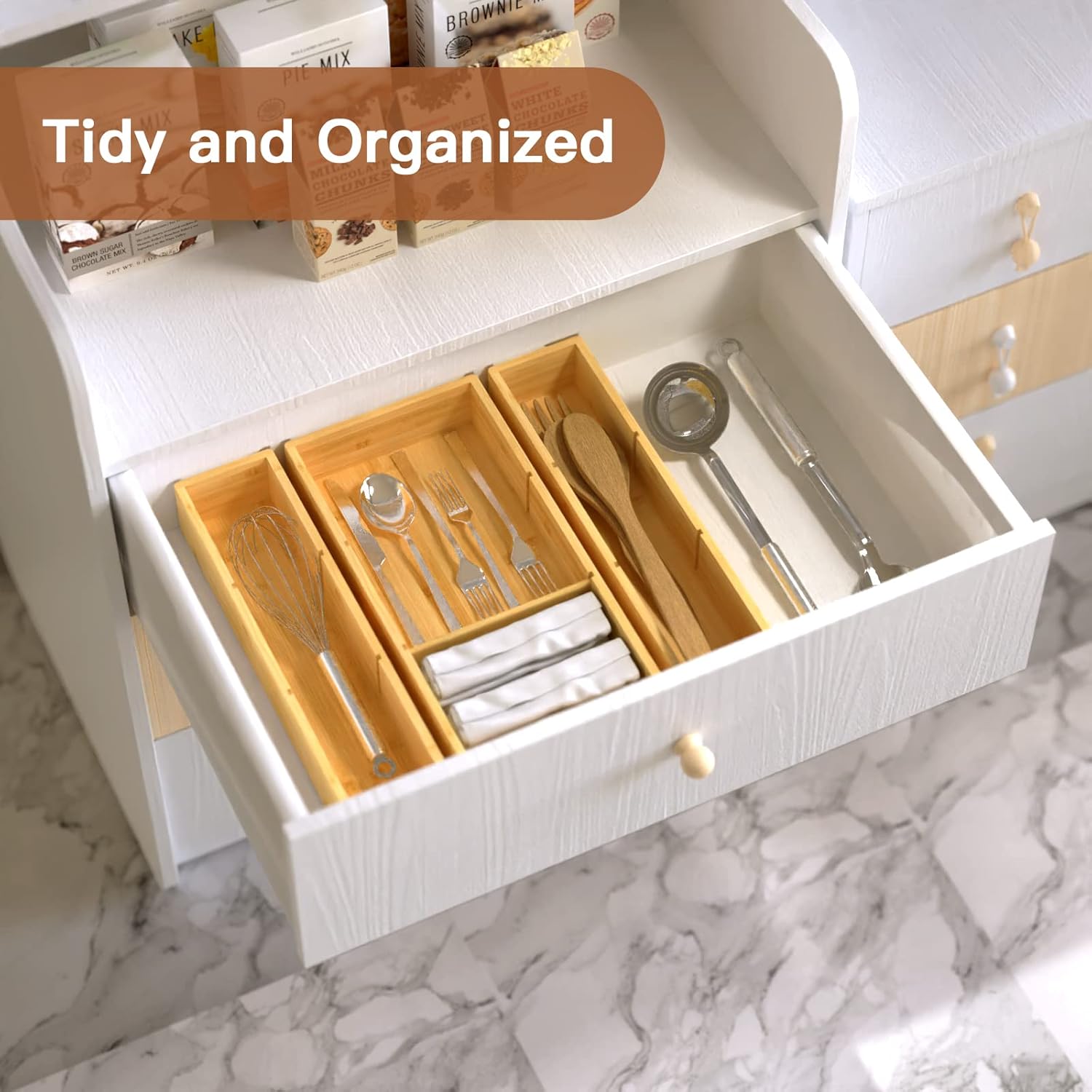  Adjustable 3 Individual Bamboo Drawer Organizer 