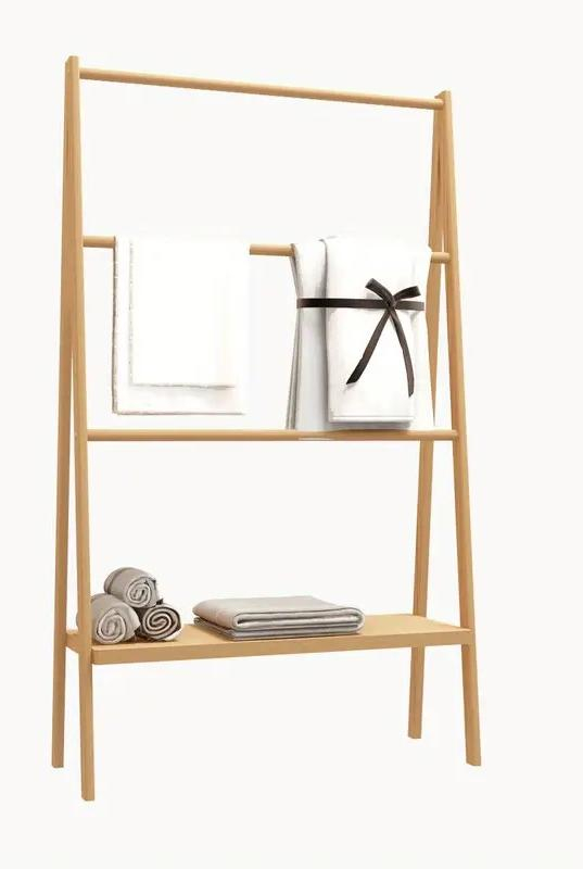 HOMEFISH Bamboo Ladder Towel Rack with Storage Shelf