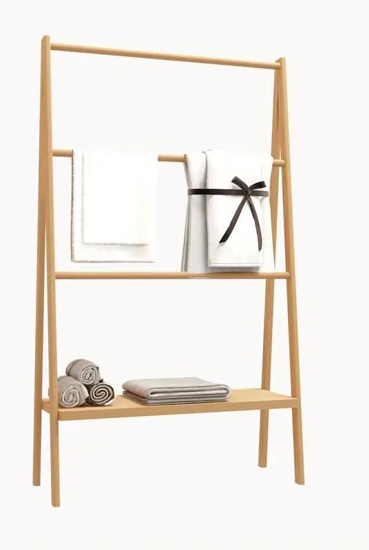 HOMEFISH Bamboo Ladder Towel Rack with Storage Shelf