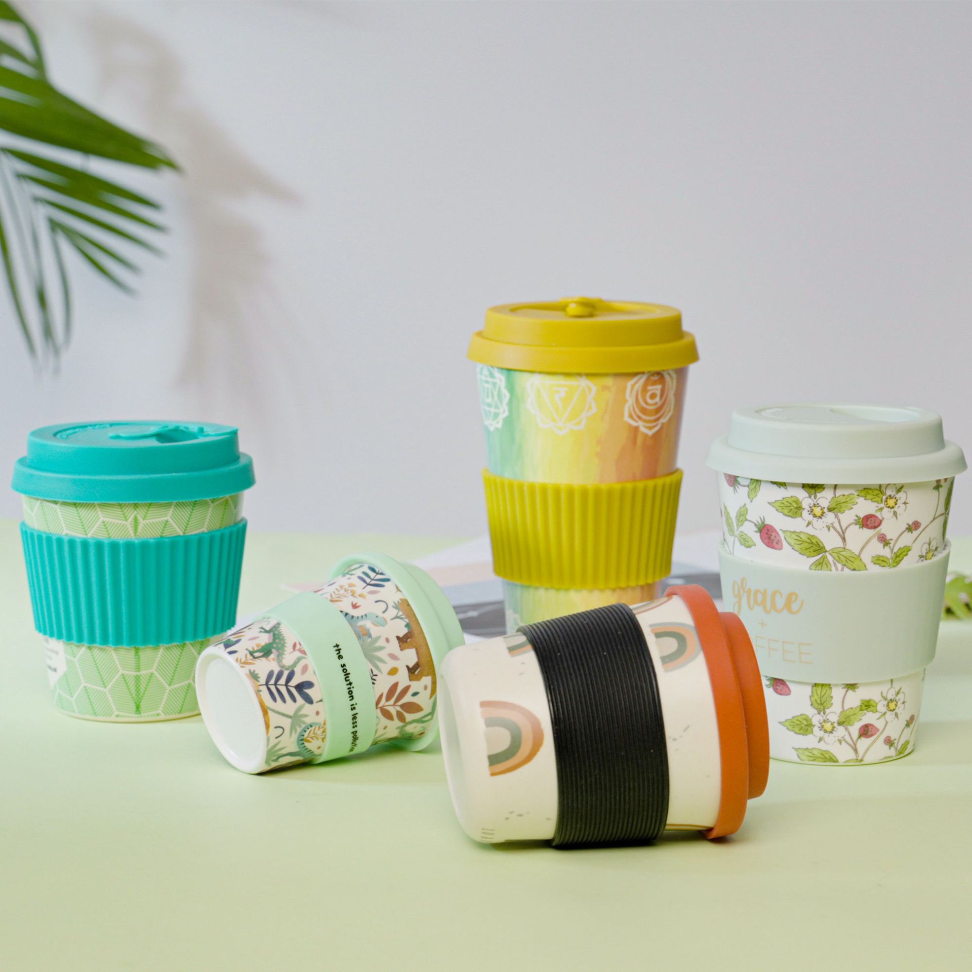 Reusable Coffee Cup Travel Mug Eco-Friendly Bamboo Fibre Silicon Natural