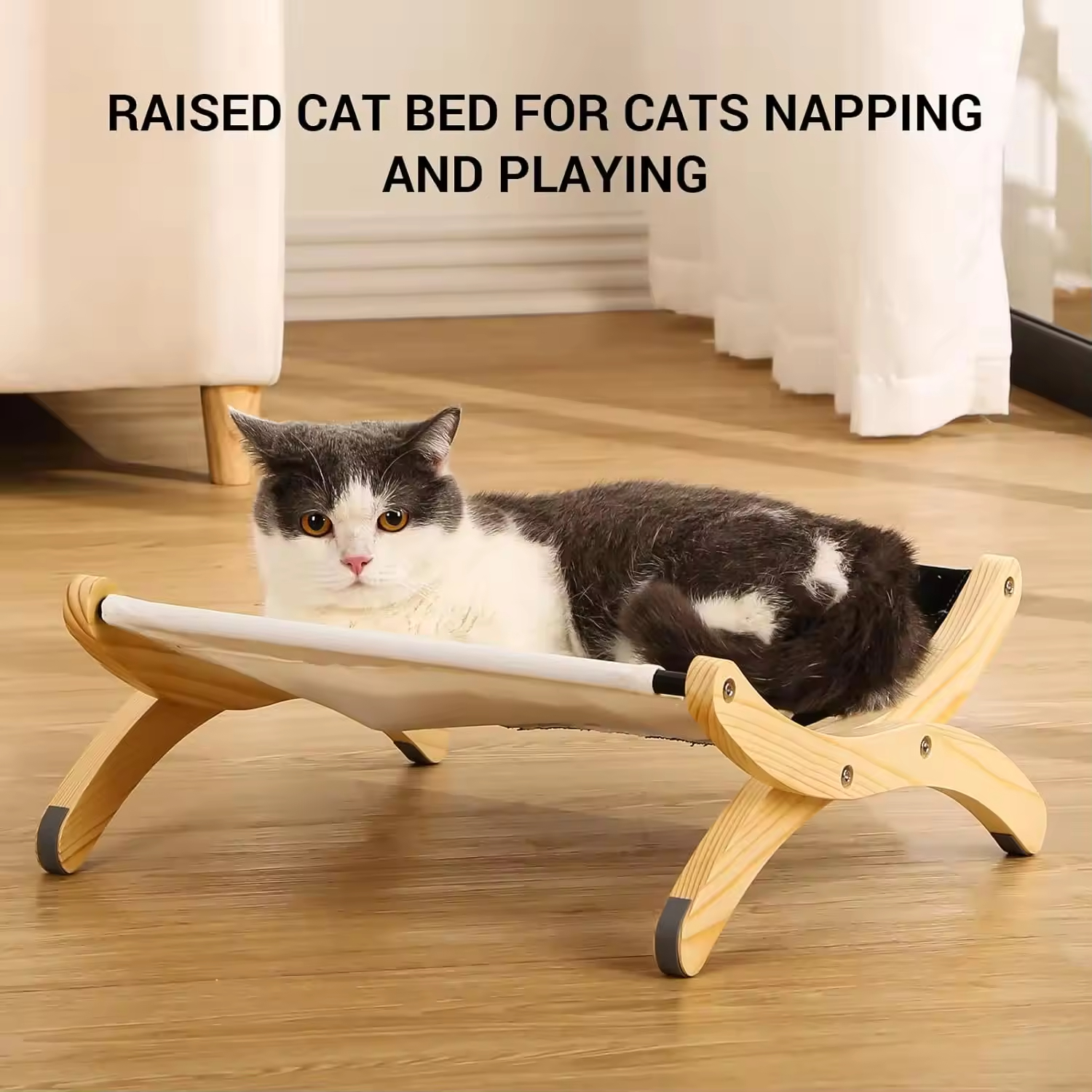 Wooden Frame Modern Cat Hammock Sleeping Bed 
