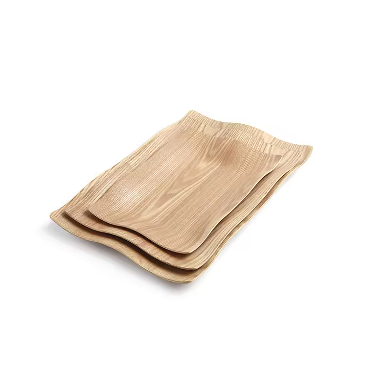  Rectangle Irregular Wavy Bread Big Cater Bent Wooden Tray