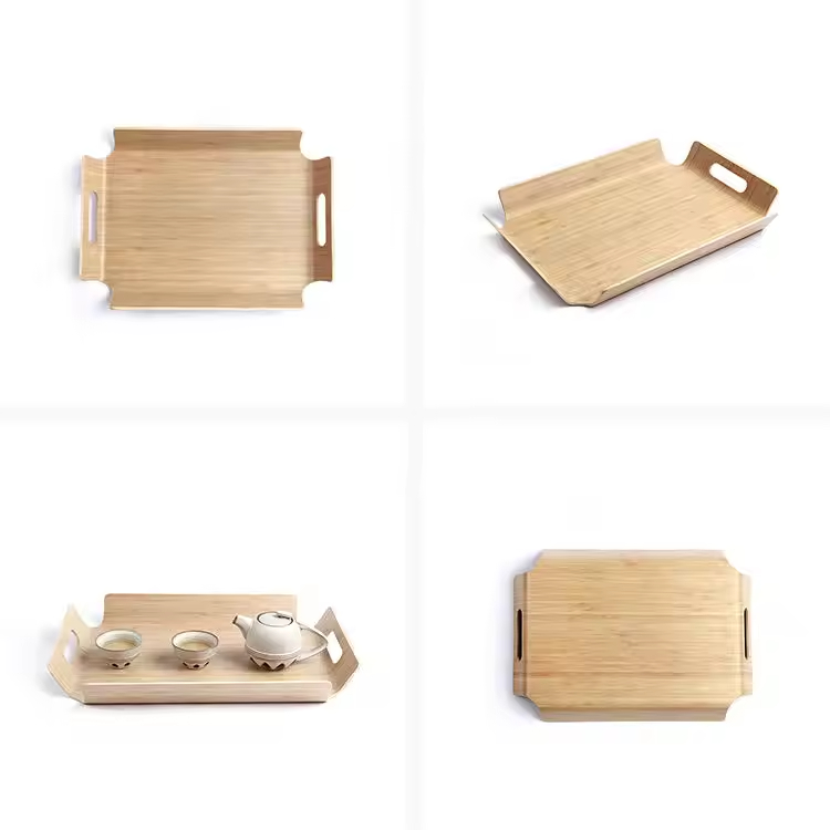 Wholesale Curved Wood Willow Walnut Plywood Tray Wooden Serving Tray With Handle Dinner Plates Bakery Coffee Wooden Tray