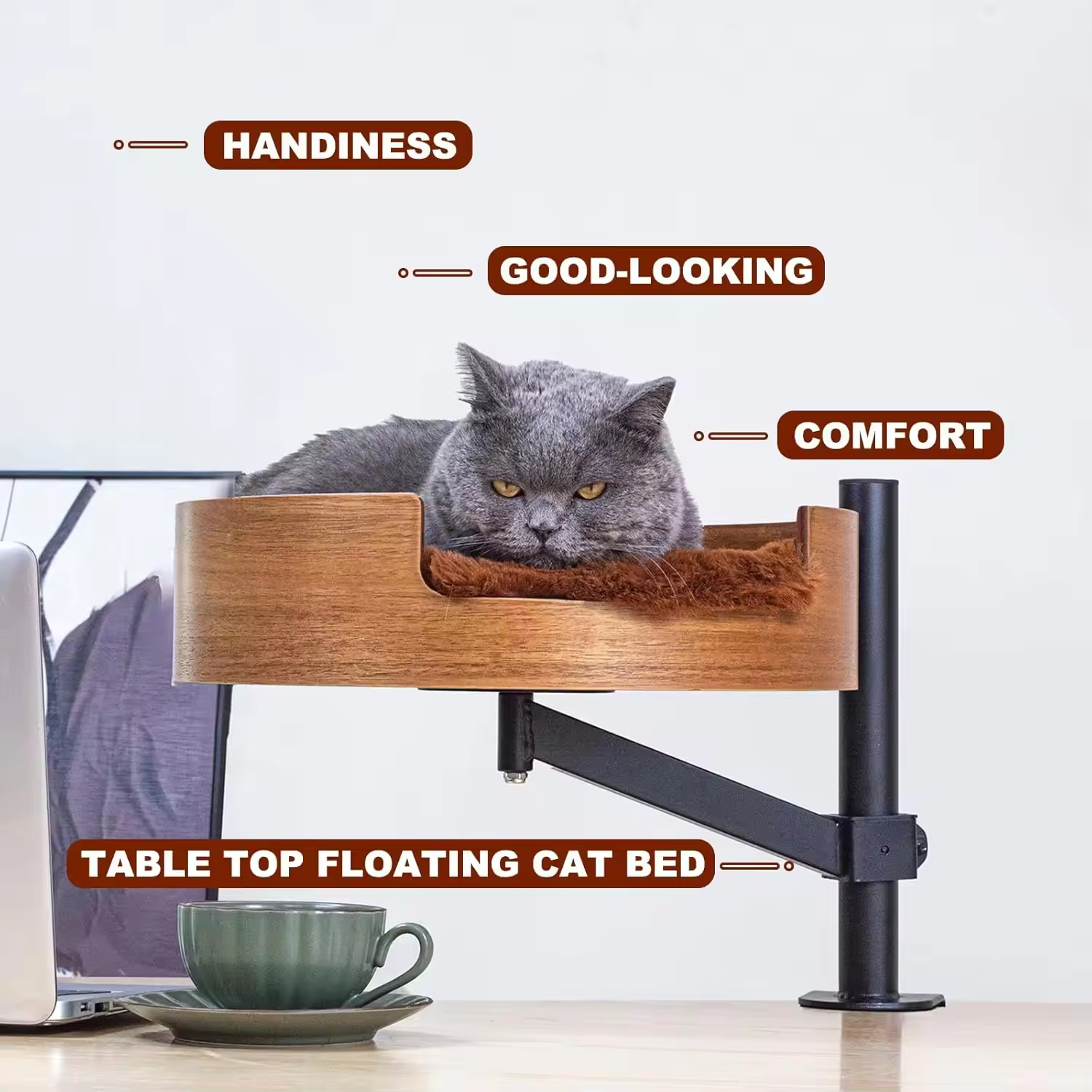 Oval Cat Hammock 360° Rotation and Adjustable Height Cat Bed Desk