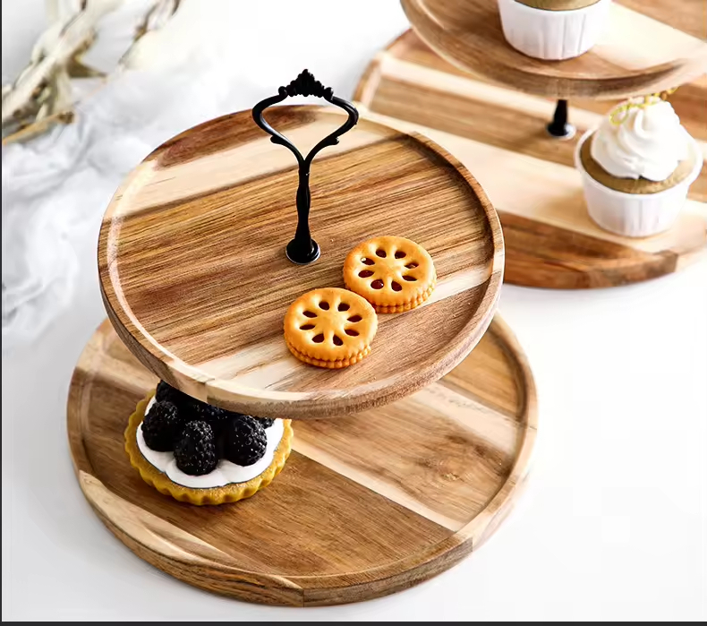 Customized Double Layers Wedding Cake Stand Deserts Serving Plate 