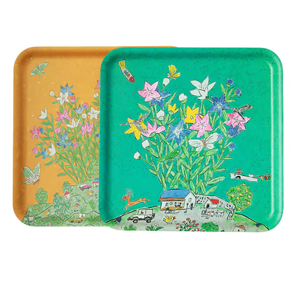 Floral Printing Bent Serving Tray for Dinner Plates Coffee
