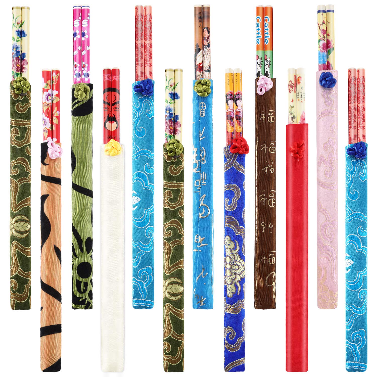 Bamboo Chopsticks with Elegant Silk Brocade Pouch