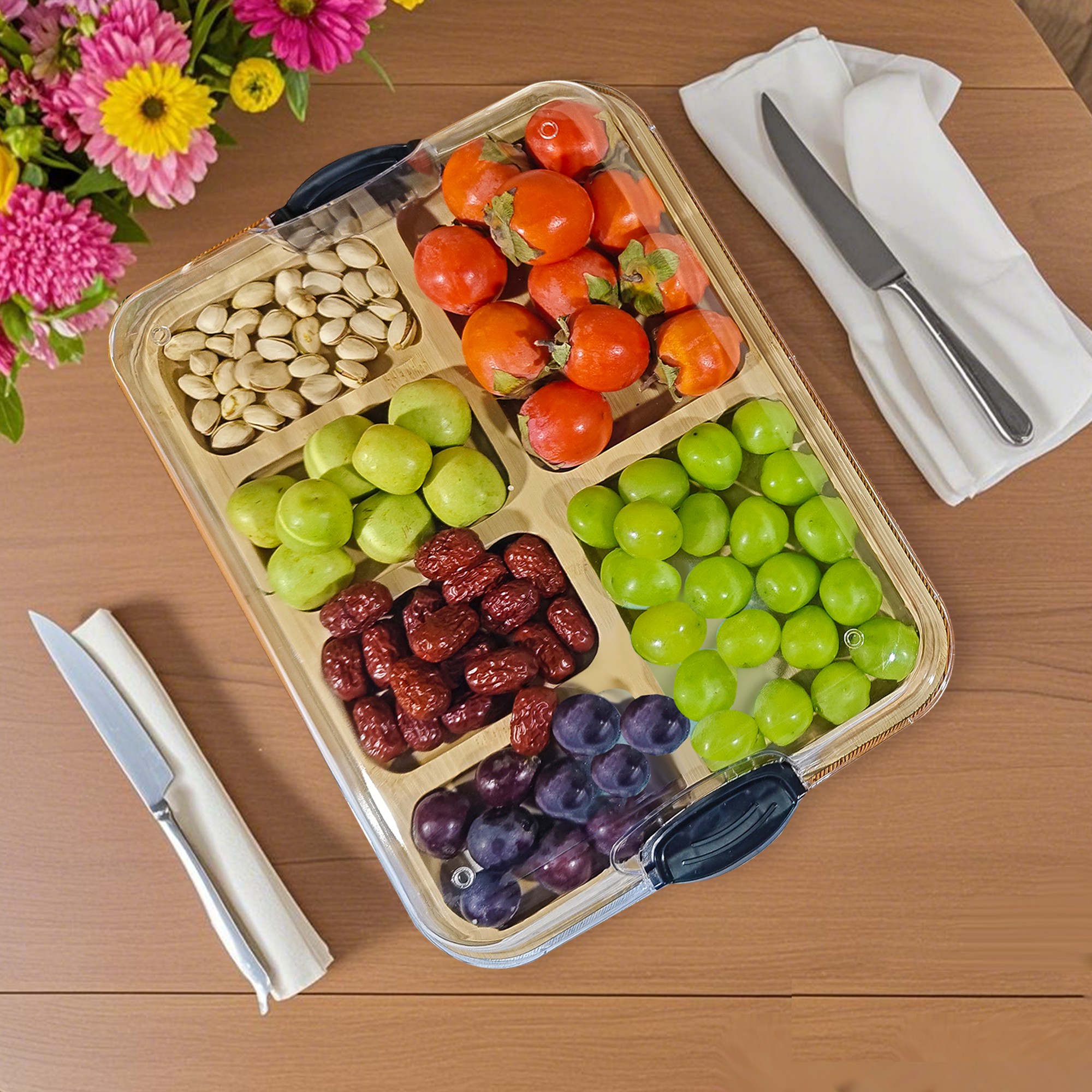 Charcuterie Boards with Lid, Portable Cutting Boards for Kitchen, Bamboo Cheese Board for Snack