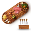 30 Inch Large Acacia Wood Charcuterie Board with 4 Knives Set, Magnetic - 3 Parts Wooden Round Tray for Cheese