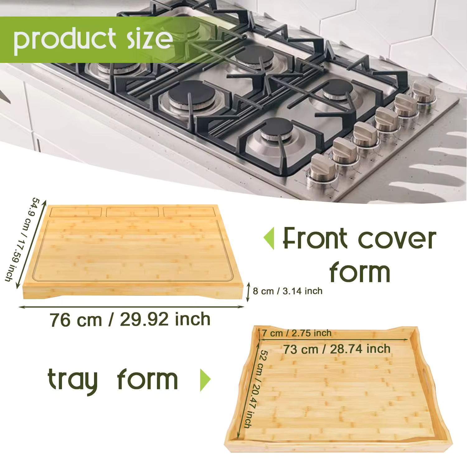 Bamboo Cutting Chopping Board Gas Stove Top Cover Board for Electric, Gas Wood Noodle Board Stove Cover With Handles