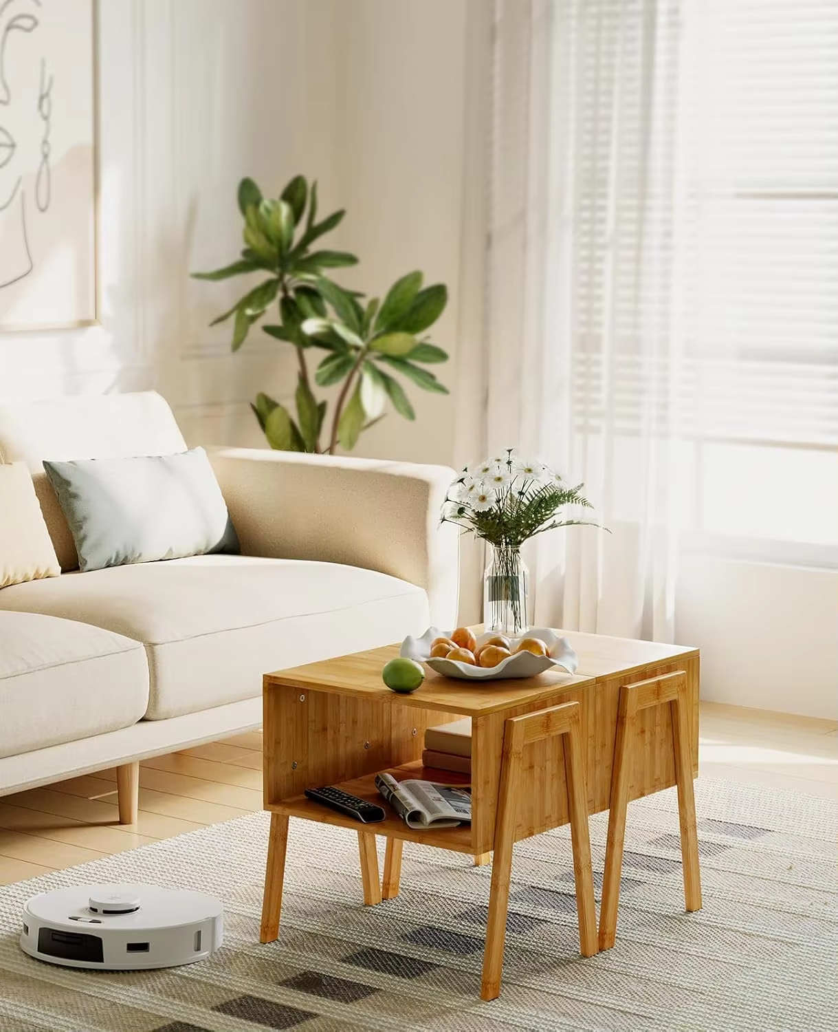  Modern Design Unique Bamboo Stackable End Table Nightstand Bedside Table
