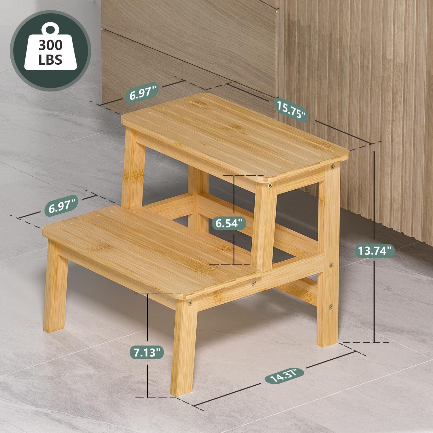 Sturdy Two-step Bamboo Stool 