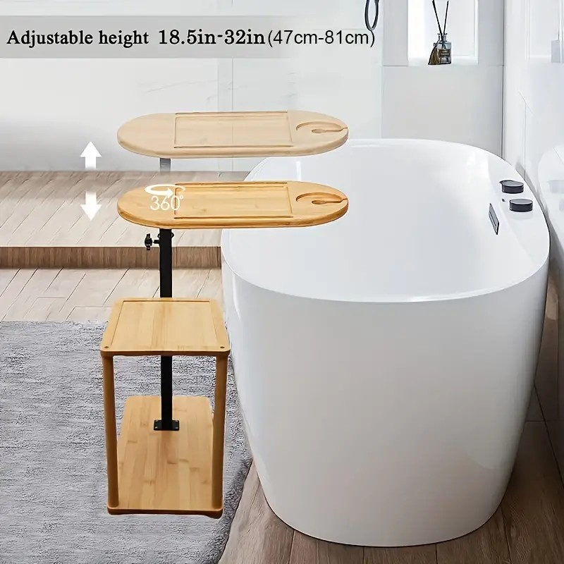 Adjustable Bamboo Bathtub Caddy with Wine Glass Holder
