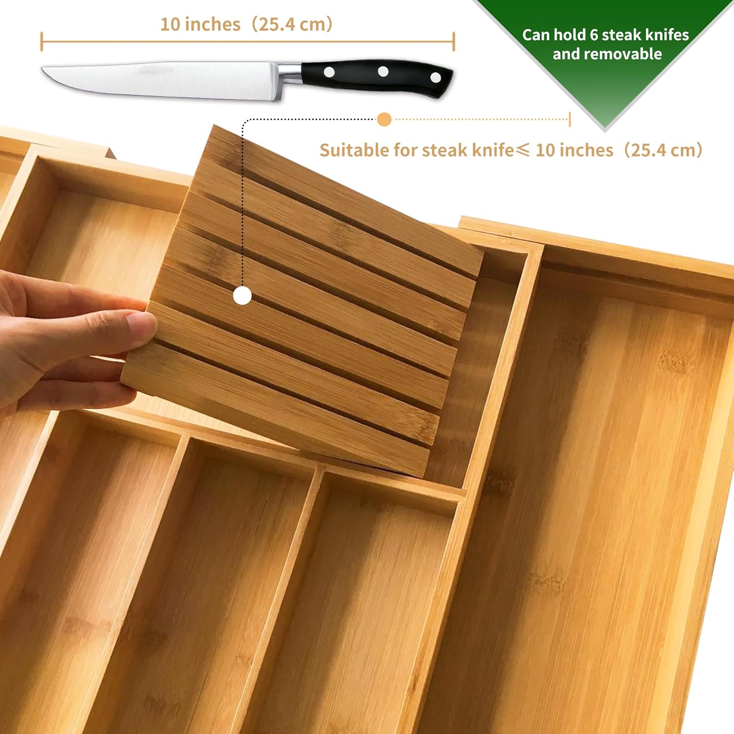 Bamboo Expandable Utensil Organizer with Knife Block
