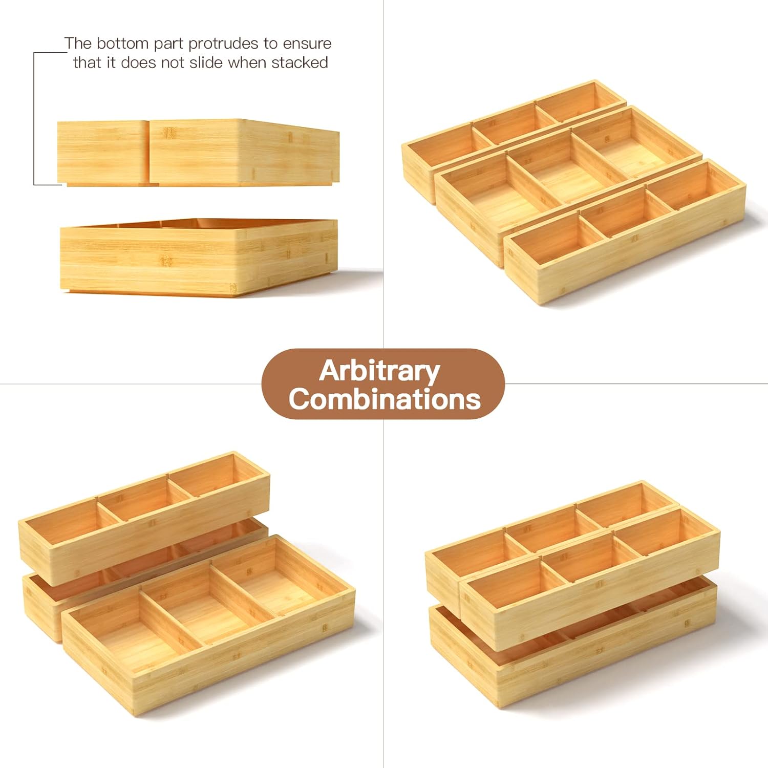  Adjustable 3 Individual Bamboo Drawer Organizer 