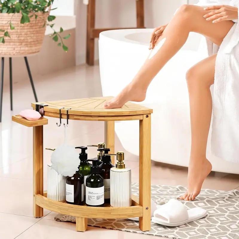 2-Tier Bamboo Corner Shower Stool 