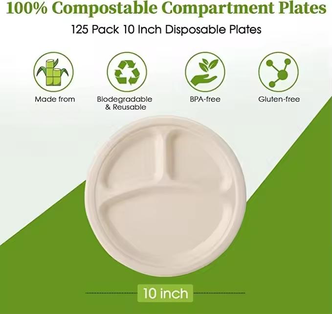10 Inch 3-Compartment Round Plate