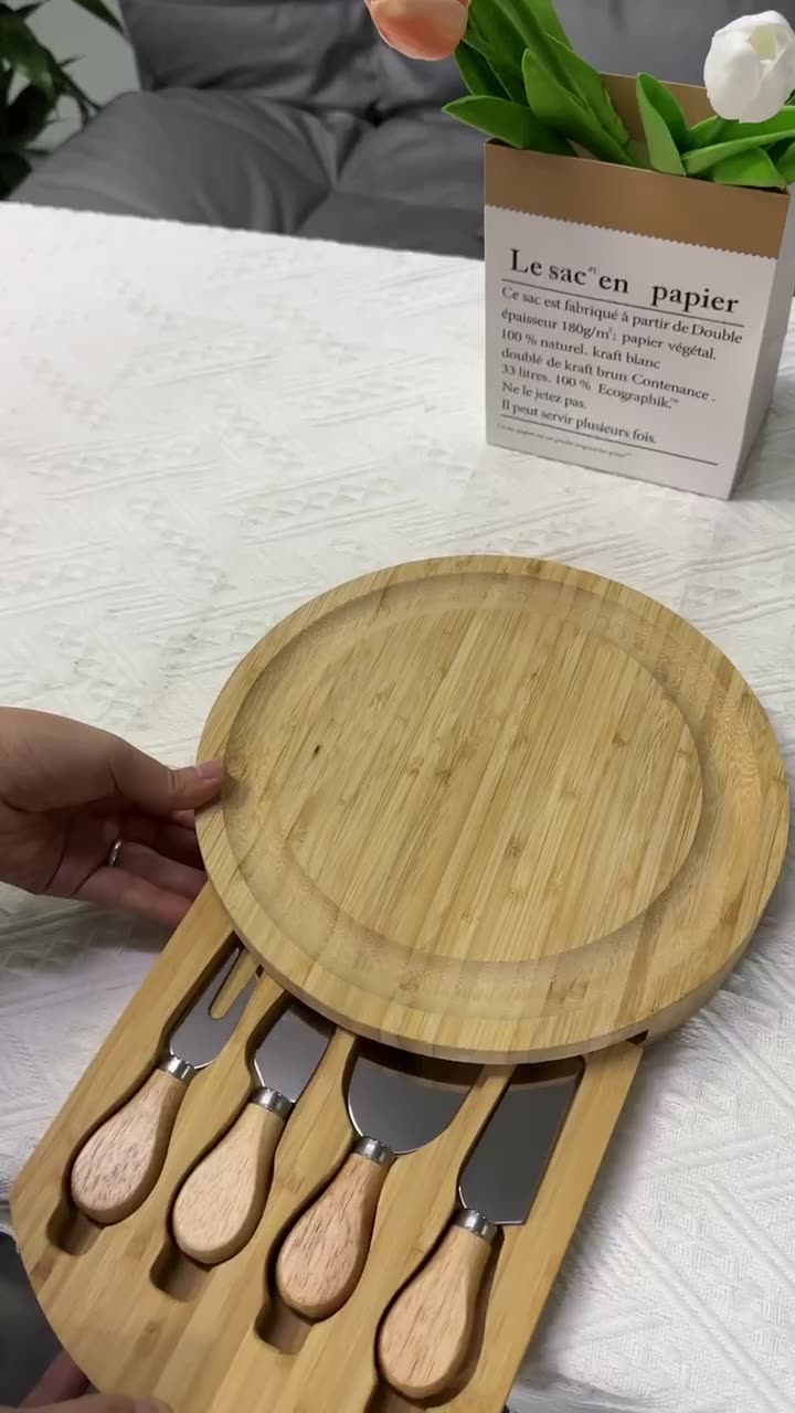 Bamboo Cheese Board and Knife Set Charcuterie