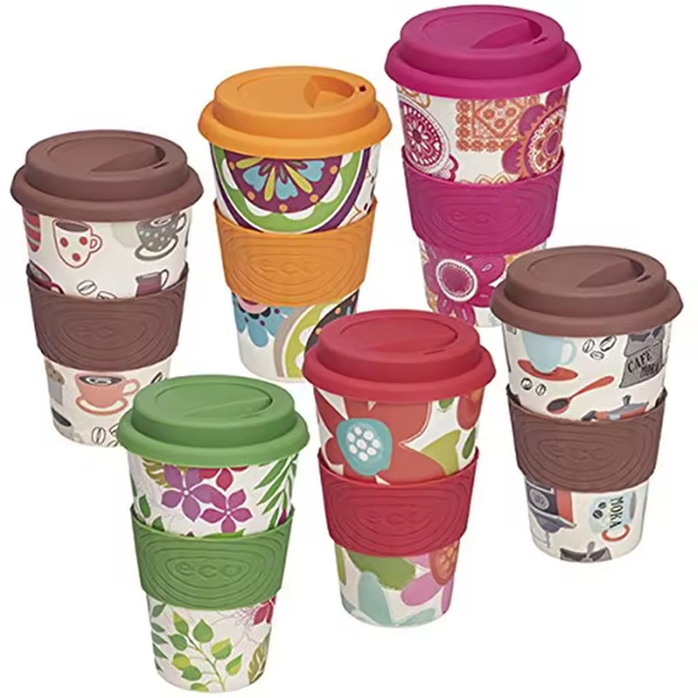 Custom Made Eco-friendly Reusable Biodegradable Bamboo FIber Coffee Mugs Cups