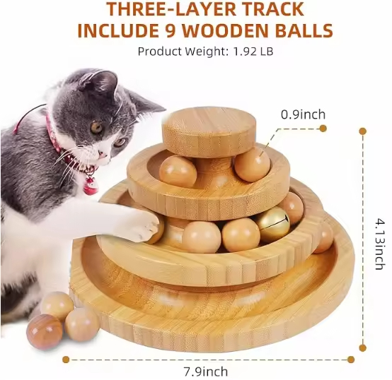 Wooden Cat Ball Track Toy New round Kitten Teaser
