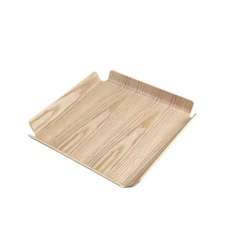 Large Square Shape Fruit Bread Willow Wooden Serving Tray