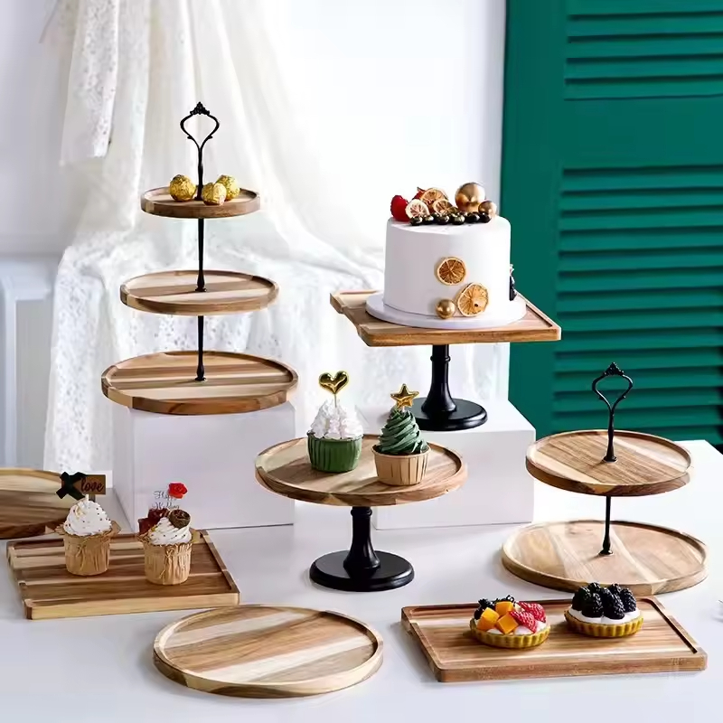Customized Double Layers Wedding Cake Stand Deserts Serving Plate 