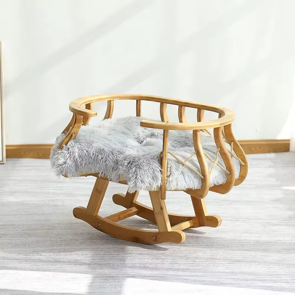Bamboo Cat Bed Warm Wooden Nest House for Rest & Sleep