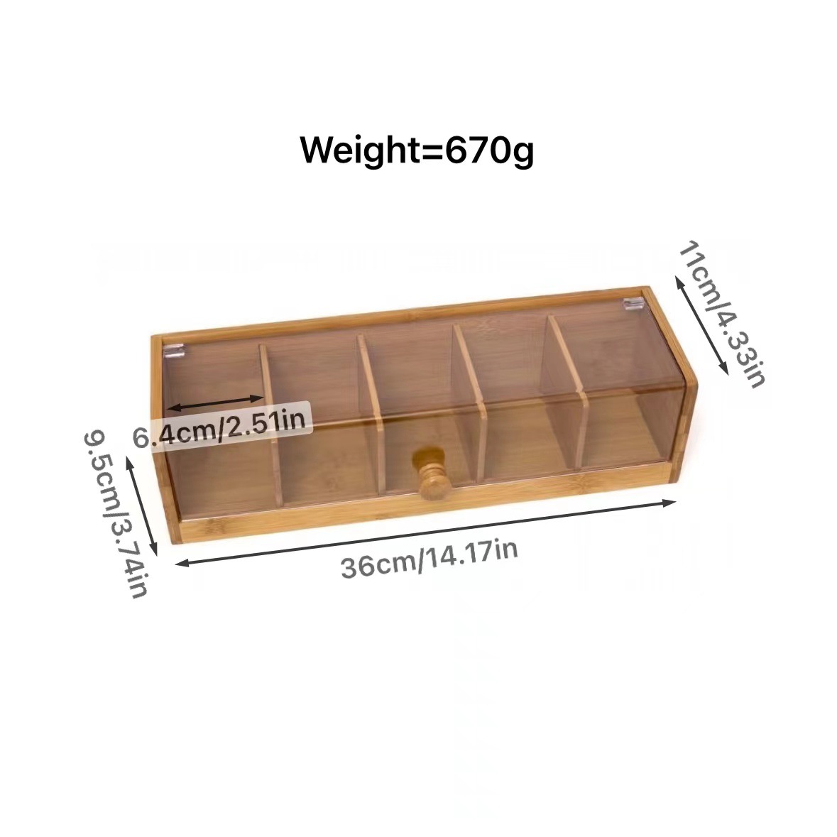 Bamboo divided clamshell tea box Wooden packaging box 5 boxes storage with transparent acrylic plate tea bag storage