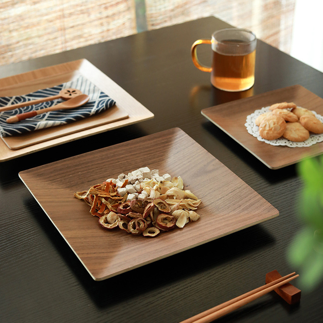 Minimalist Japanese Style Walnut Wood Square Serving Tray Perfect for Tea Desserts and Meals