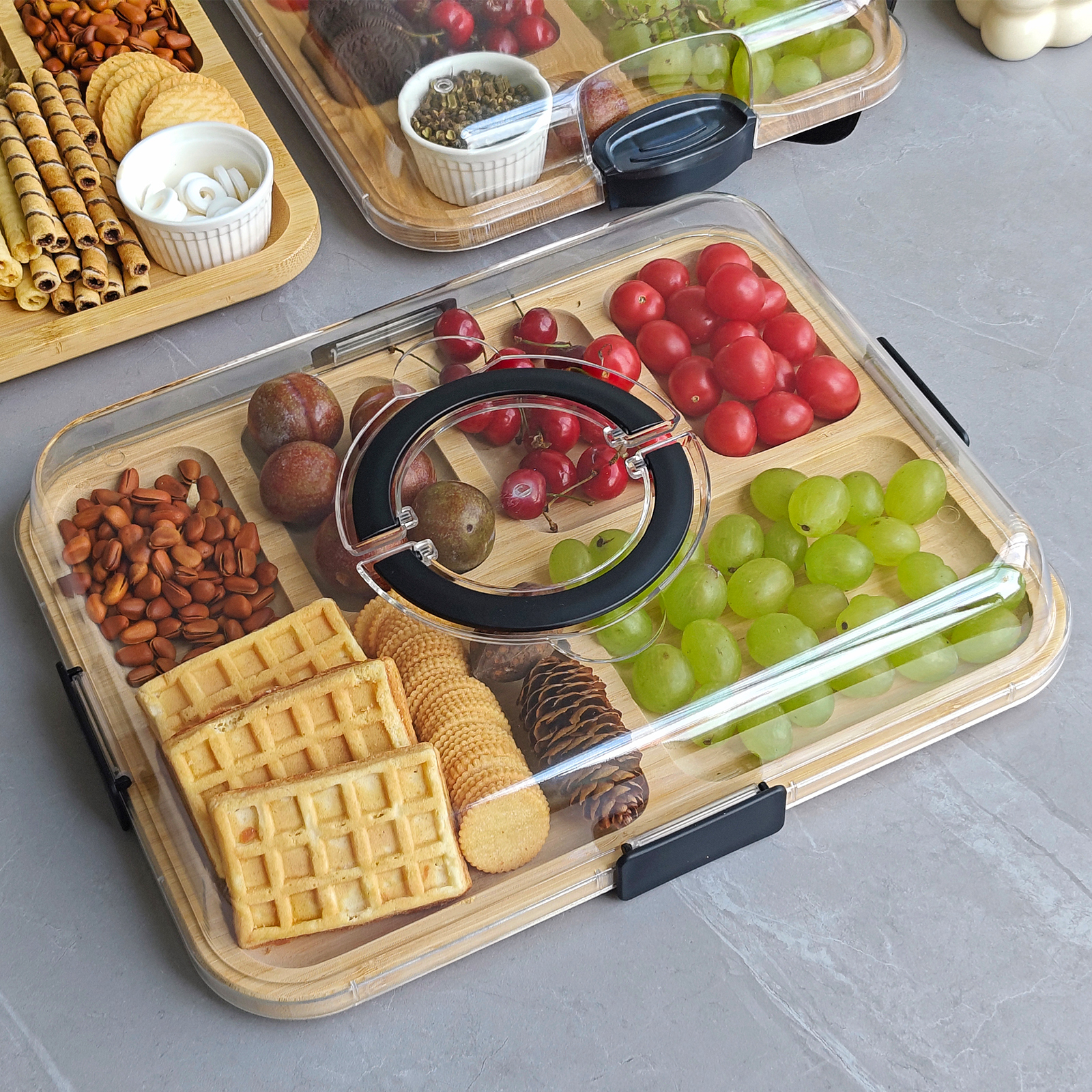 Charcuterie Boards with Lid Portable Cutting Boards for Kitchen Bamboo Cheese Board for Snack