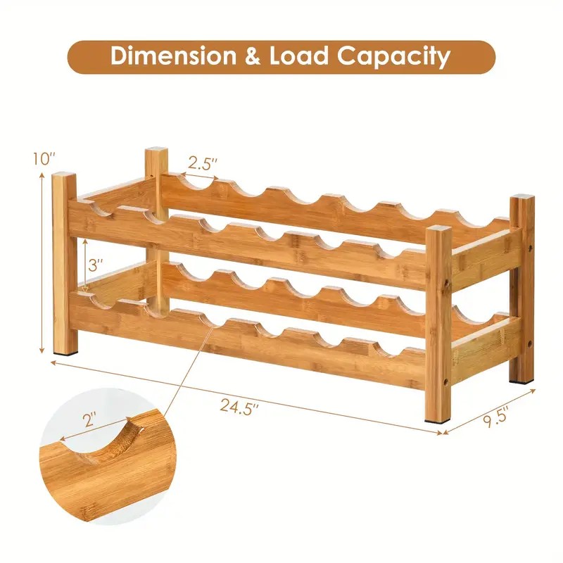 2-Tier Bamboo Wine Rack 12 Bottles Display Storage Shelf Holder Kitchen Natural