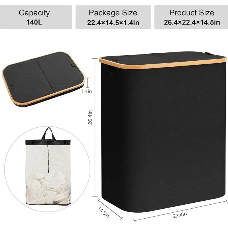 Double Laundry Hamper with Lid Removable Bags