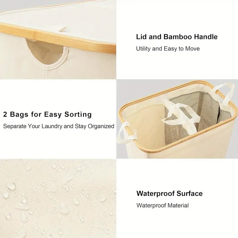 Double Laundry Hamper with Lid Removable Bags
