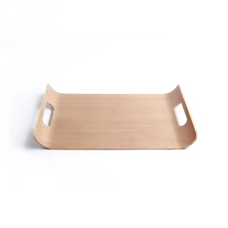 Anti slip Bent Wooden Snack Serving Tray Set With Handles Dinnerware