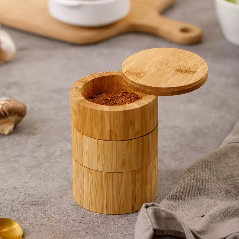 Wooden Seasoning Storage Round Box With Lids 
