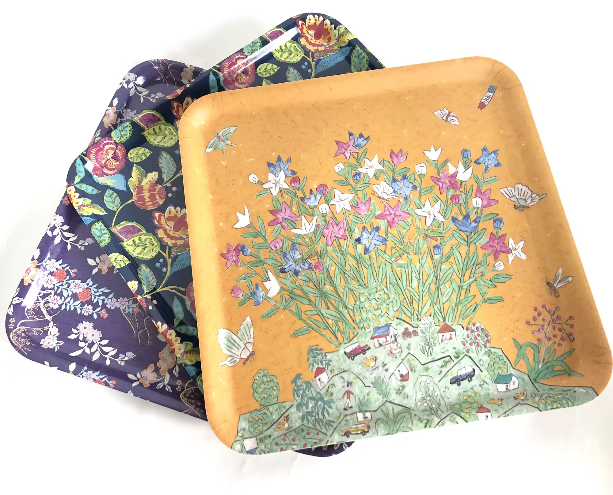 Floral Printing Bent Serving Tray for Dinner Plates Coffee