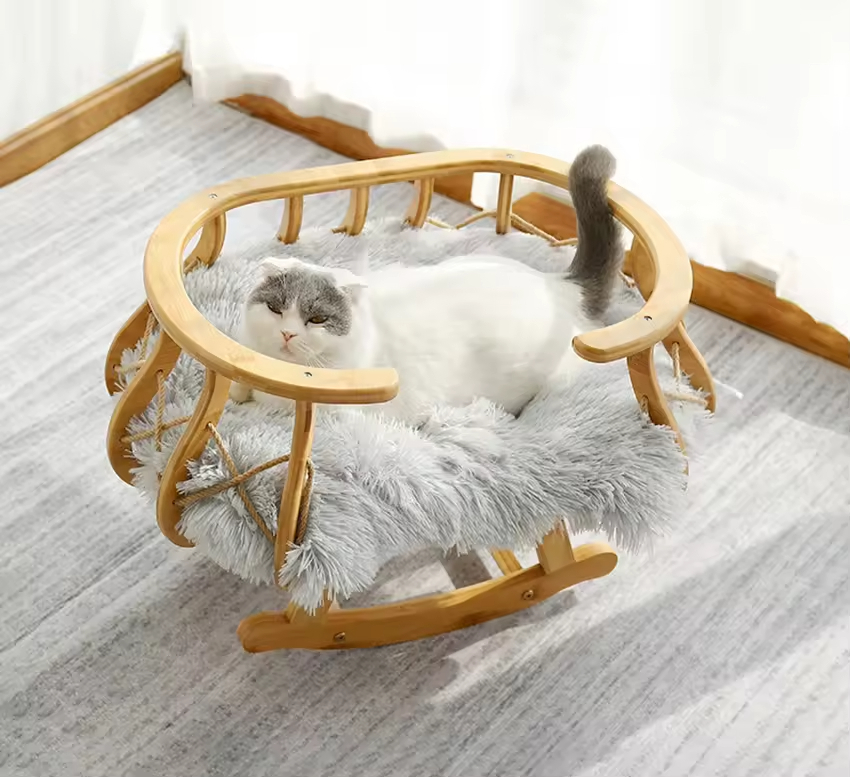 Bamboo Cat Bed Warm Wooden Nest House for Rest & Sleep