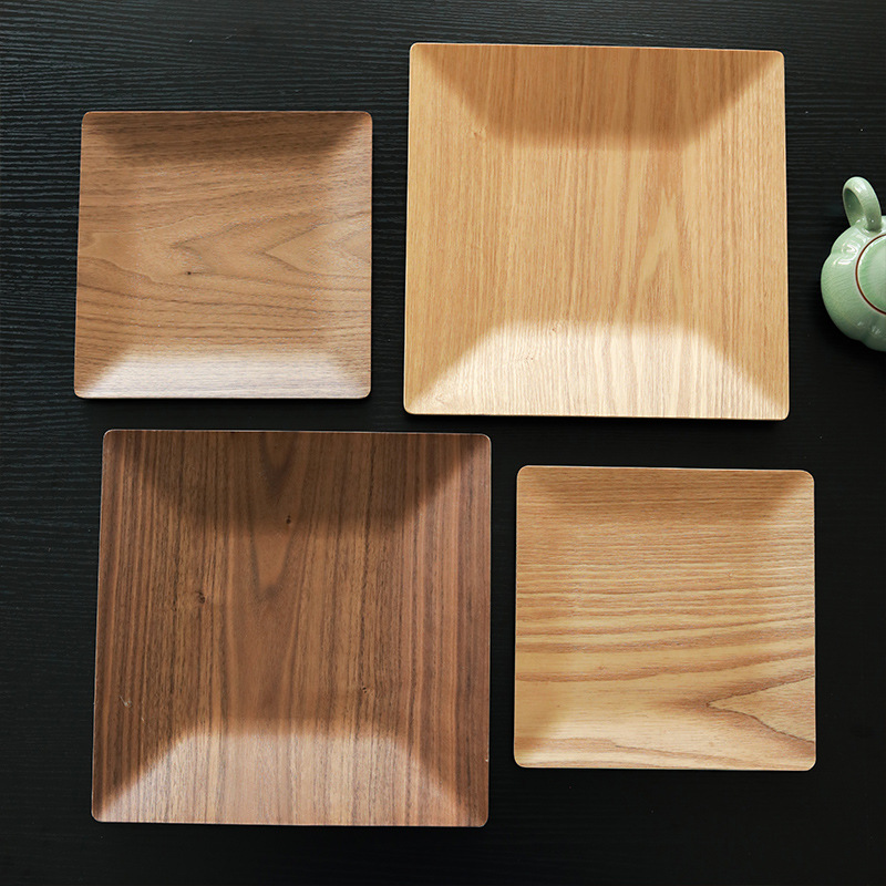 Minimalist Japanese Style Walnut Wood Square Serving Tray Perfect for Tea Desserts and Meals