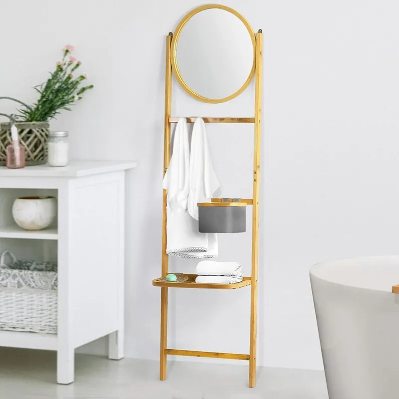Scandinavian Style Bamboo Mirror with Shelf