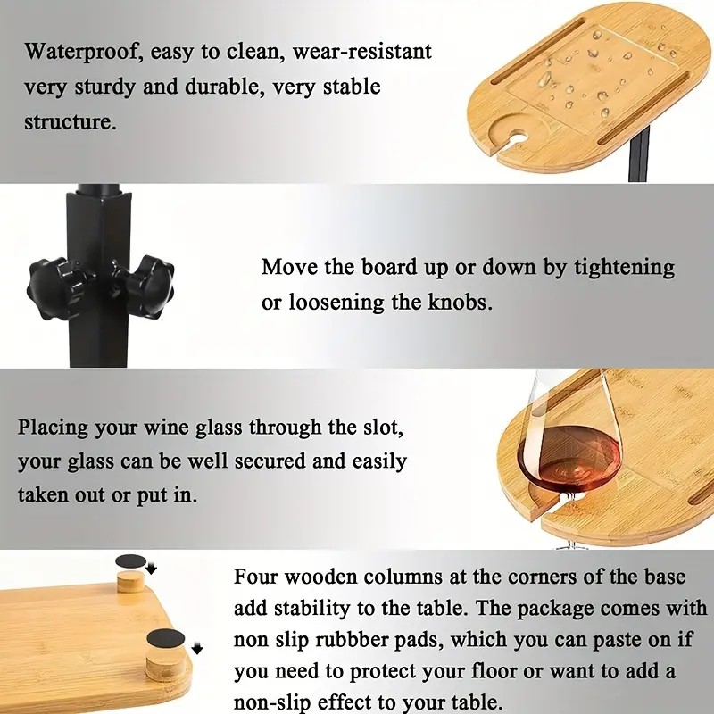 Adjustable Bamboo Bathtub Caddy with Wine Glass Holder