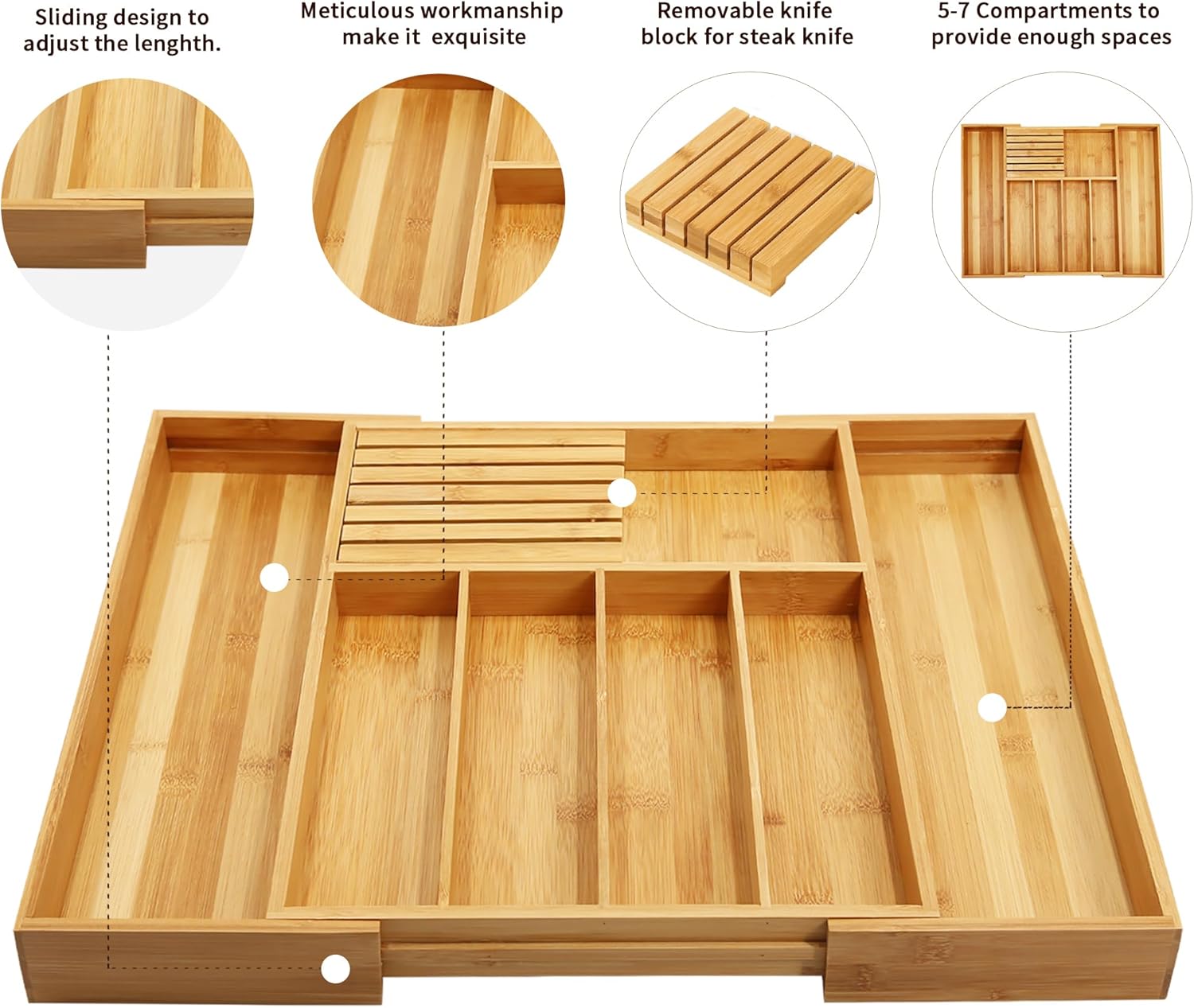 Bamboo Expandable Utensil Organizer with Knife Block
