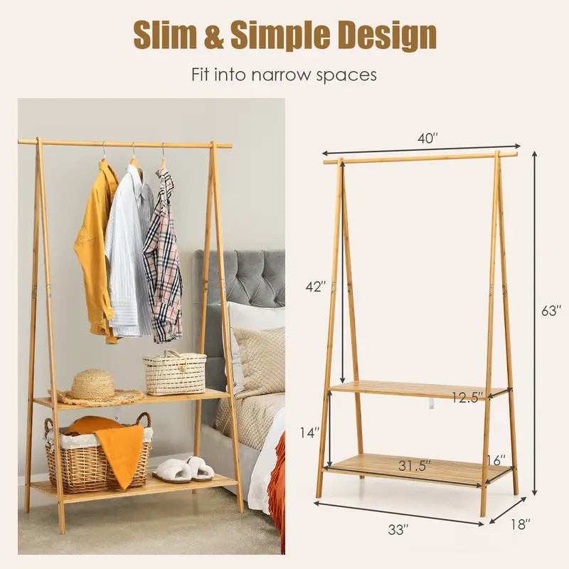 Minimalist Bamboo Garment Rack with Shelving