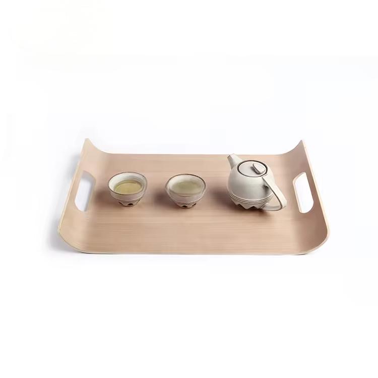 Anti slip Bent Wooden Snack Serving Tray Set With Handles Dinnerware